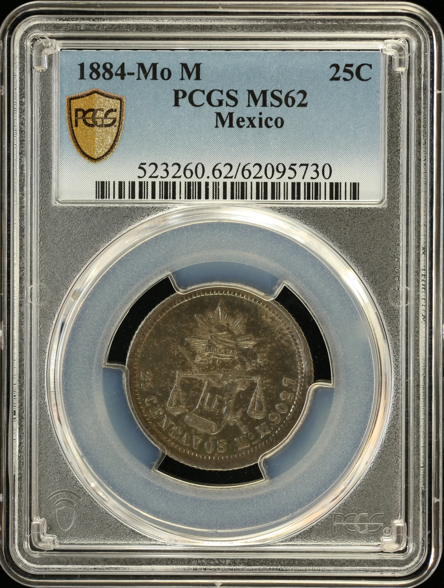 Mexican Coins Republic Silver & Minors Republic Silver & Minors 25 Centavos 1884 Mo M PCGS MS62 0162762 Republic Silver & Minors 25 Centavos 1884 Mo M PCGS MS62 0162762