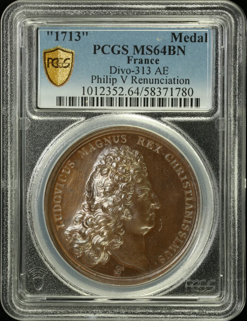 France Philip V Renunciation Bronze Medal 1713 Divo-313 PCGS MS64BN 0162662