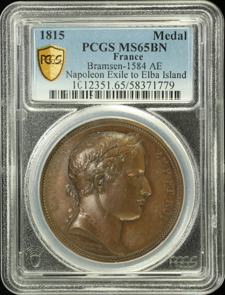 France Napolean Exile to Elba Island Bronzed Medal 1815 Bramsen-1584 PCGS MS65BN 0162673