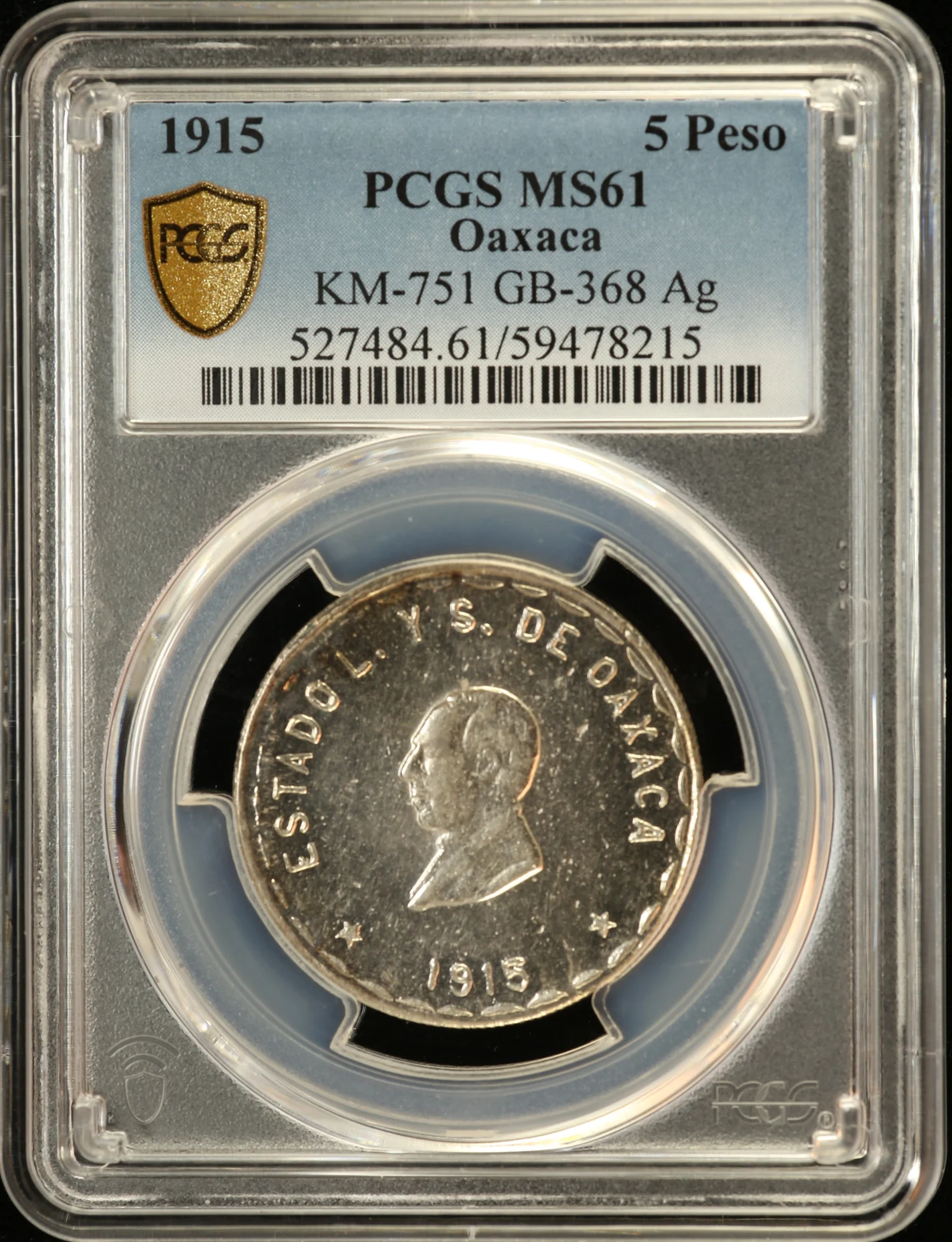 Oaxaca 5 Peso 1915 Oaxaca PCGS MS61 KM-751 0162875