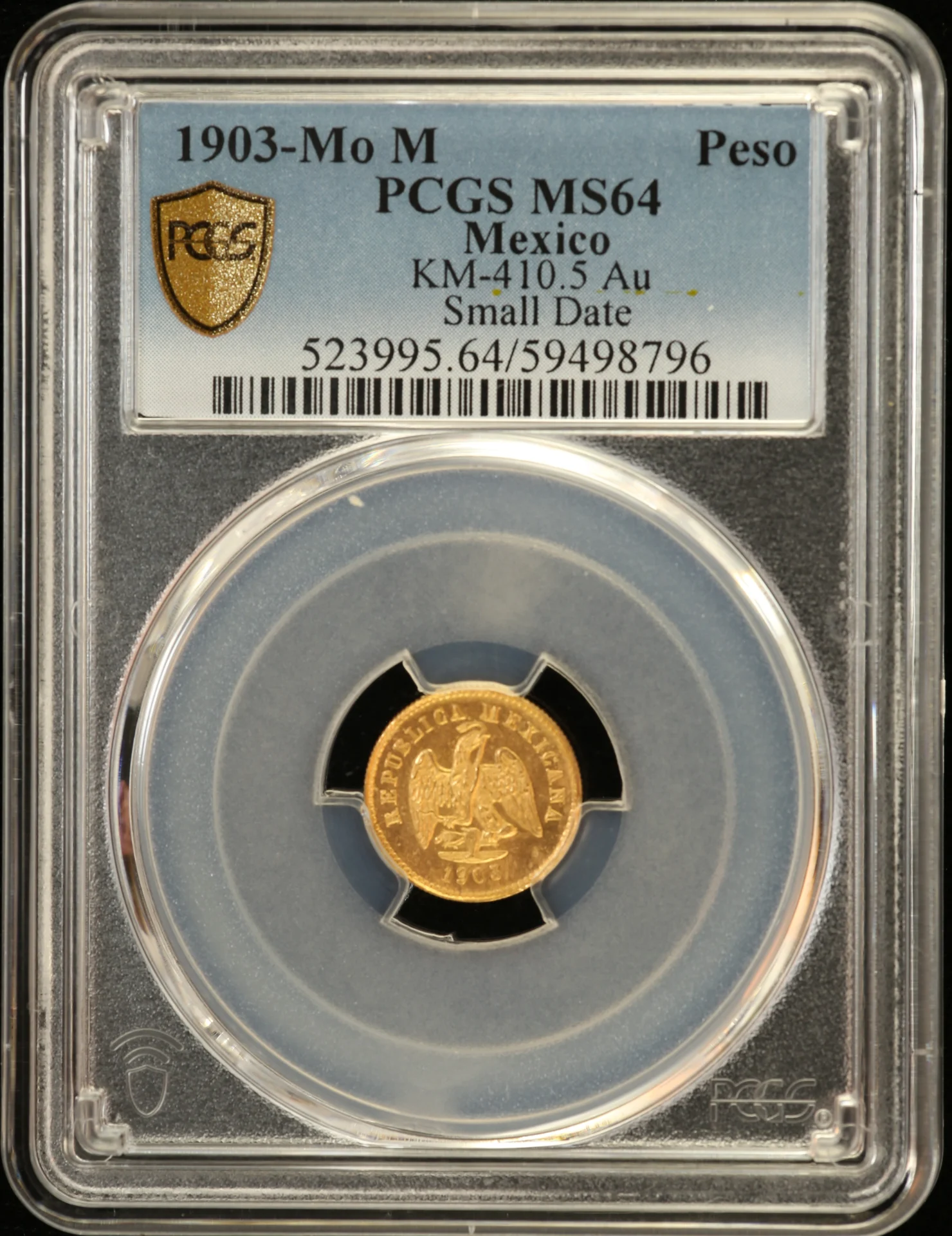 Mexican Coins Republic Gold Republic Gold Peso 1903 Mo M PCGS MS64 KM-410.5 0162773 Republic Gold Peso 1903 Mo M PCGS MS64 KM-410.5 0162773Republic Gold Peso 1903 Mo M PCGS MS64 KM-410.5 0162773