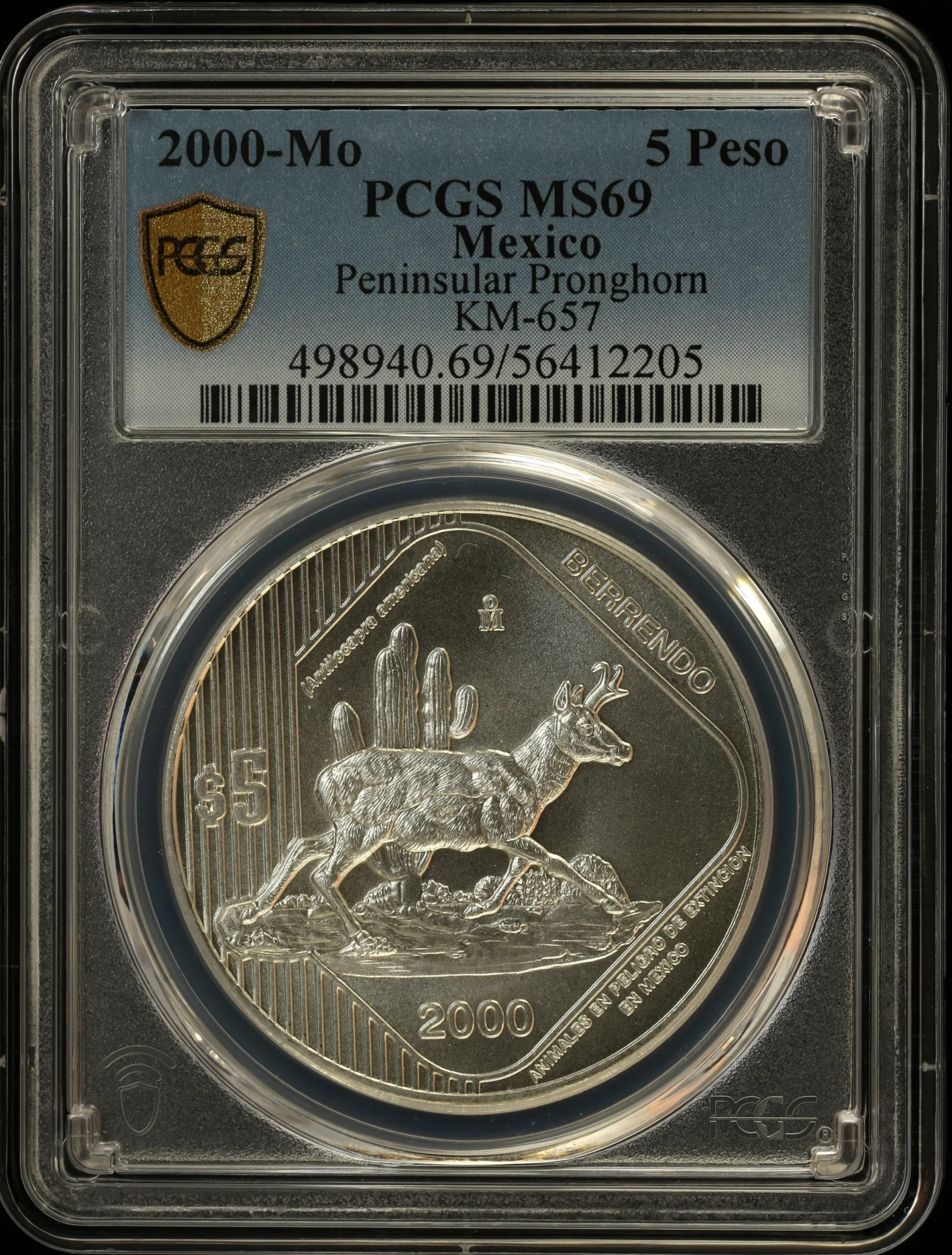 5 Peso Mexican Coins Modern Silver & Minors Modern Silver & Minors 5 Peso 2000 Mo PCGS MS69 KM-657 0162807 Modern Silver & Minors 5 Peso 2000 Mo PCGS MS69 KM-657 0162807Modern Silver & Minors 5 Peso 2000 Mo PCGS MS69 KM-657 0162807