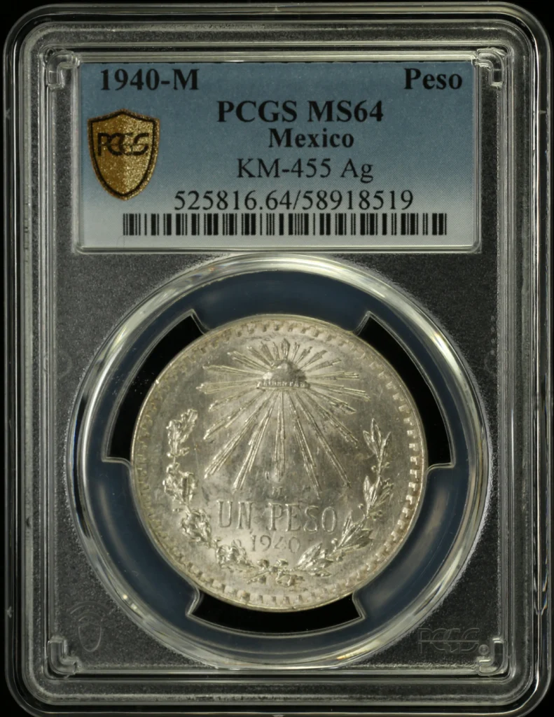 Mexican Coins Modern Silver & Minors Peso Modern Silver & Minors Peso 1940 M KM-455 PCGS MS64 0163004 Modern Silver & Minors Peso 1940 M KM-455 PCGS MS64 0163004