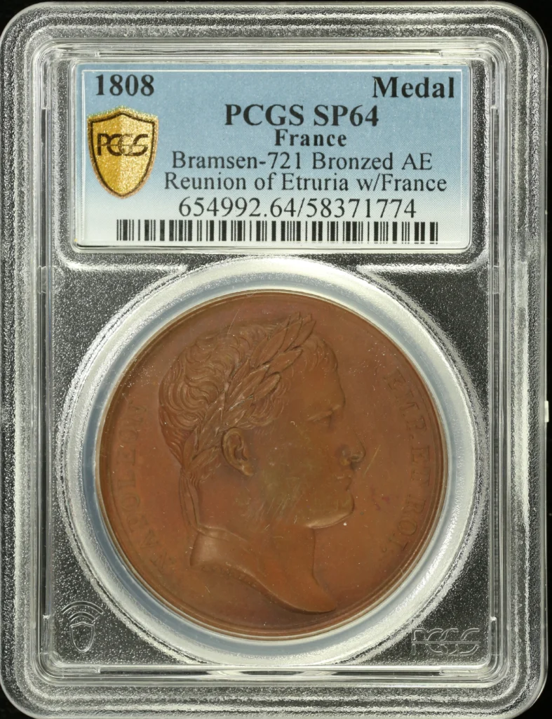 France Reunion with Etruria w France Bronzed Medal 1808 Bramsen-721 PCGS SP64 0162674