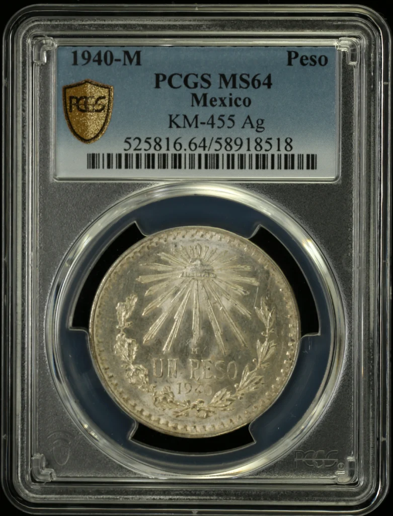 Mexican Coins Modern Silver & Minors Peso Modern Silver & Minors Peso 1940 M KM-455 PCGS MS64 0163005 Modern Silver & Minors Peso 1940 M KM-455 PCGS MS64 0163005