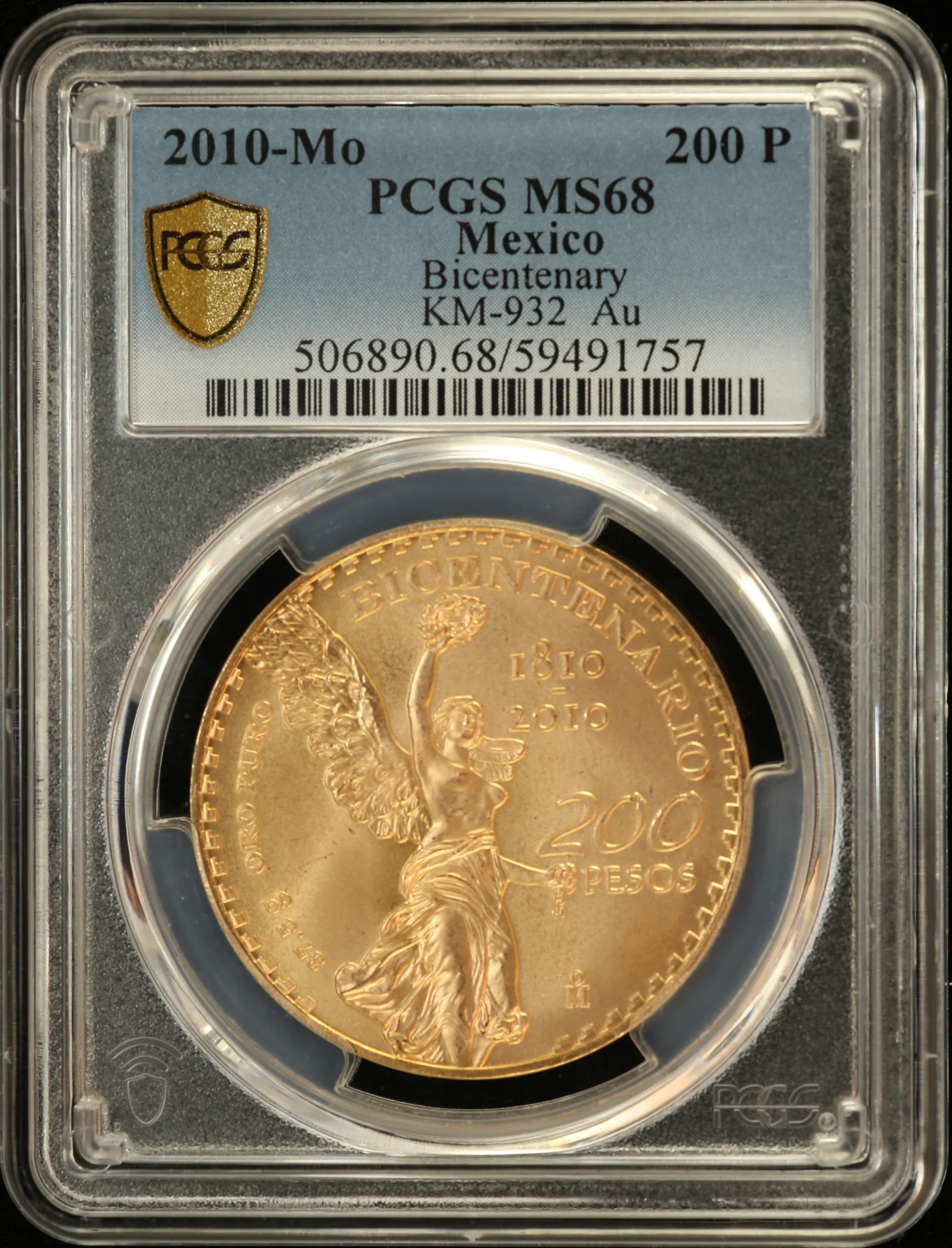 Modern Gold 200 Peso 2010 Mo PCGS MS68 KM-932 0162927