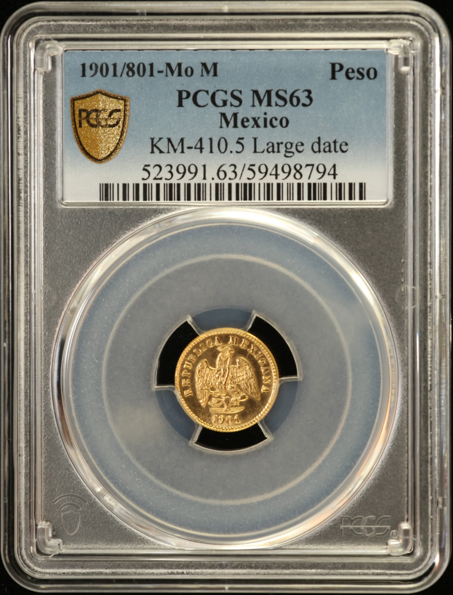 Mexican Coins Republic Gold Republic Gold Peso 1901/801 Mo M PCGS MS63 KM-410.5 0162774 Republic Gold Peso 1901/801 Mo M PCGS MS63 KM-410.5 0162774Republic Gold Peso 1901/801 Mo M PCGS MS63 KM-410.5 0162774