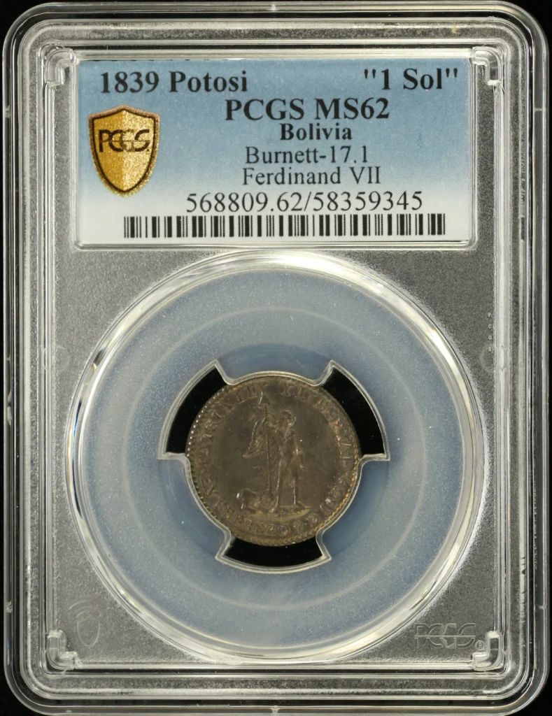 Bolivia 1 Sol 1839 Potosi Burnett-17.1 PCGS MS62 0162530