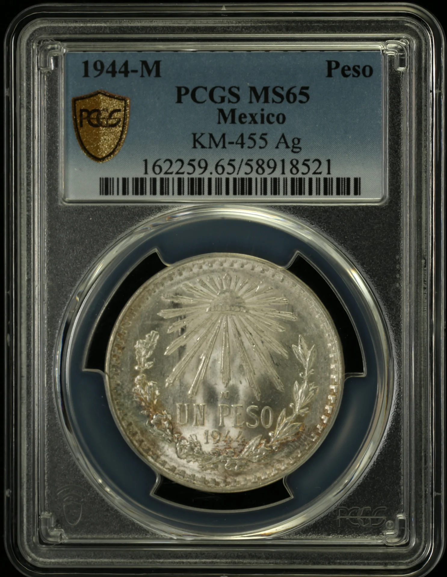 Mexican Coins Modern Silver & Minors Peso Modern Silver & Minors Peso 1944 M KM-455 PCGS MS65 0163006 Modern Silver & Minors Peso 1944 M KM-455 PCGS MS65 0163006Modern Silver & Minors Peso 1944 M KM-455 PCGS MS65 0163006