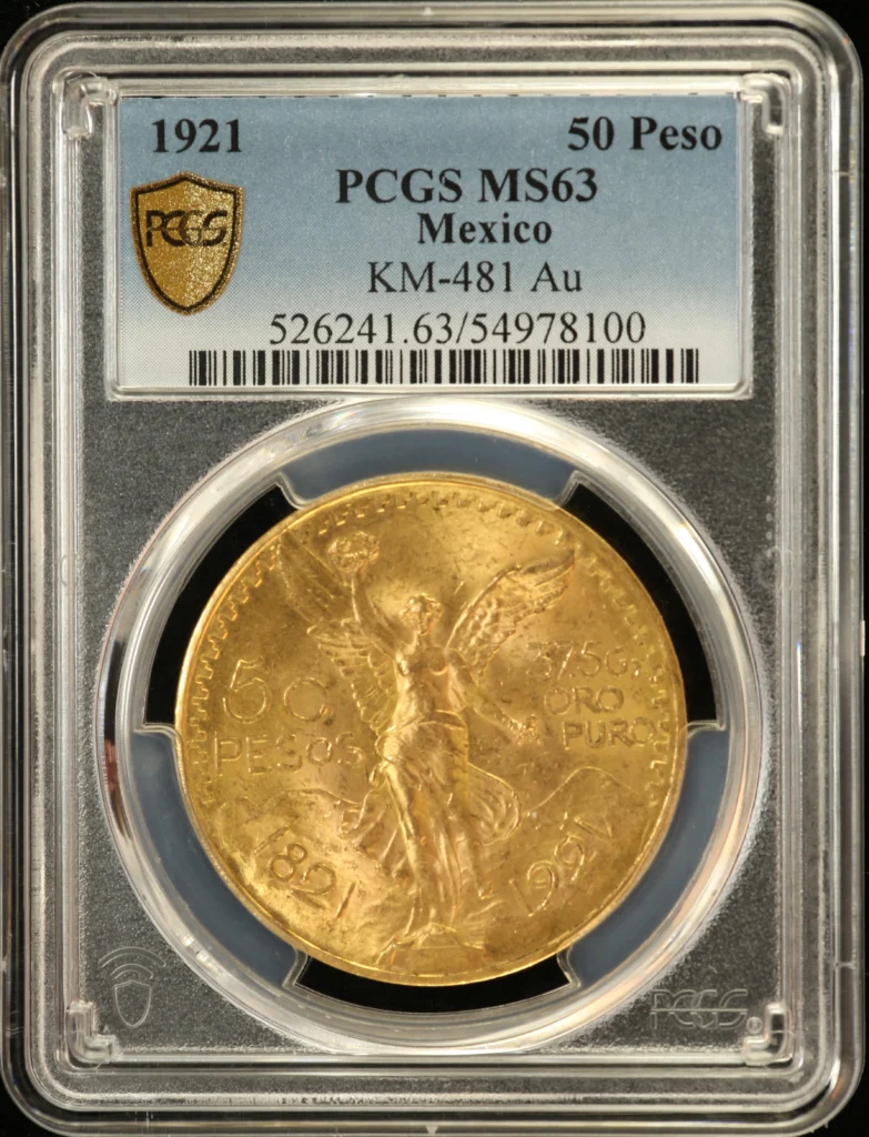Mexican Coins Modern Gold Modern Gold 50 Peso 1921 PCGS MS63 KM-481 0162989 Modern Gold 50 Peso 1921 PCGS MS63 KM-481 0162989