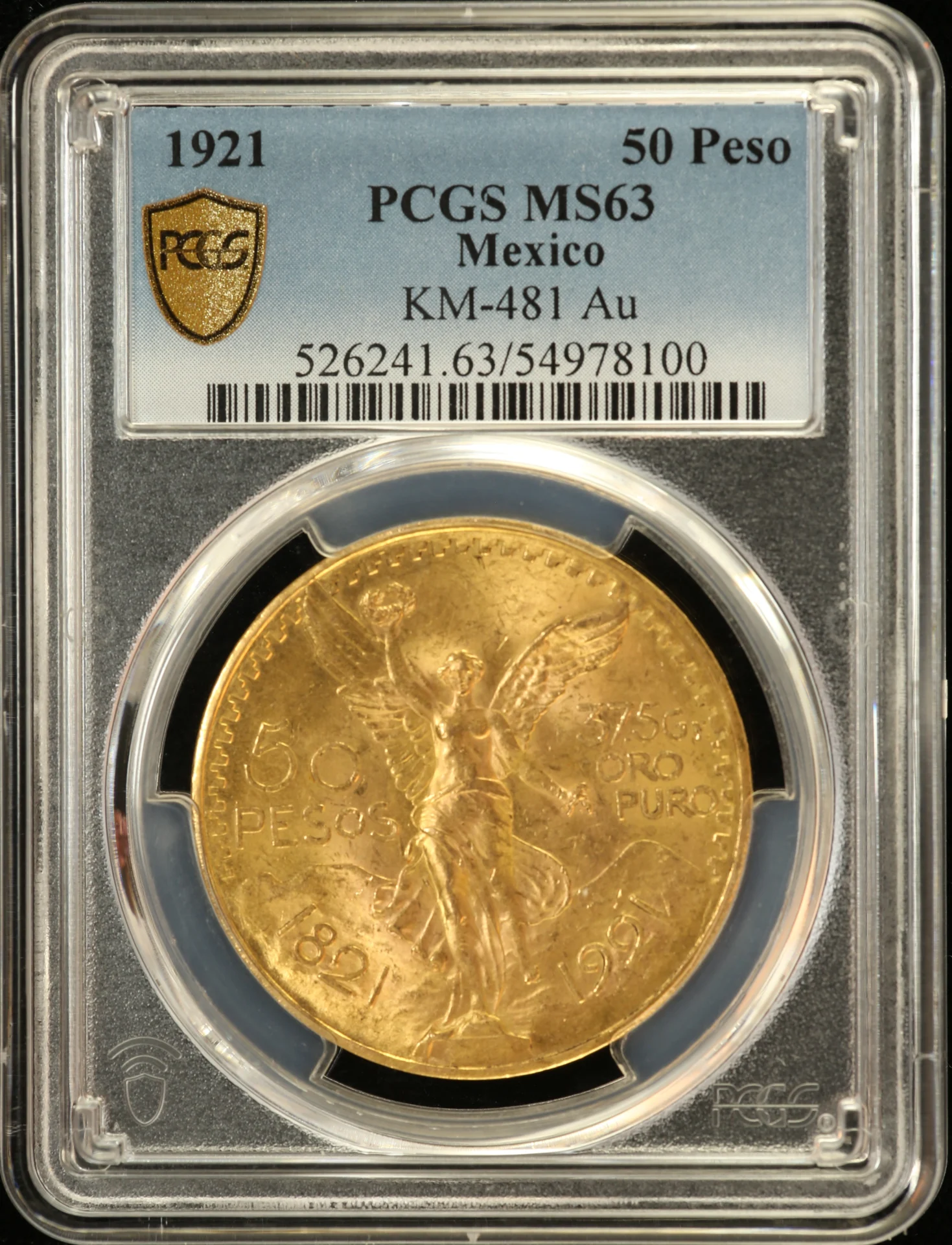 Modern Gold 50 Peso 1921 PCGS MS63 KM-481 0162989