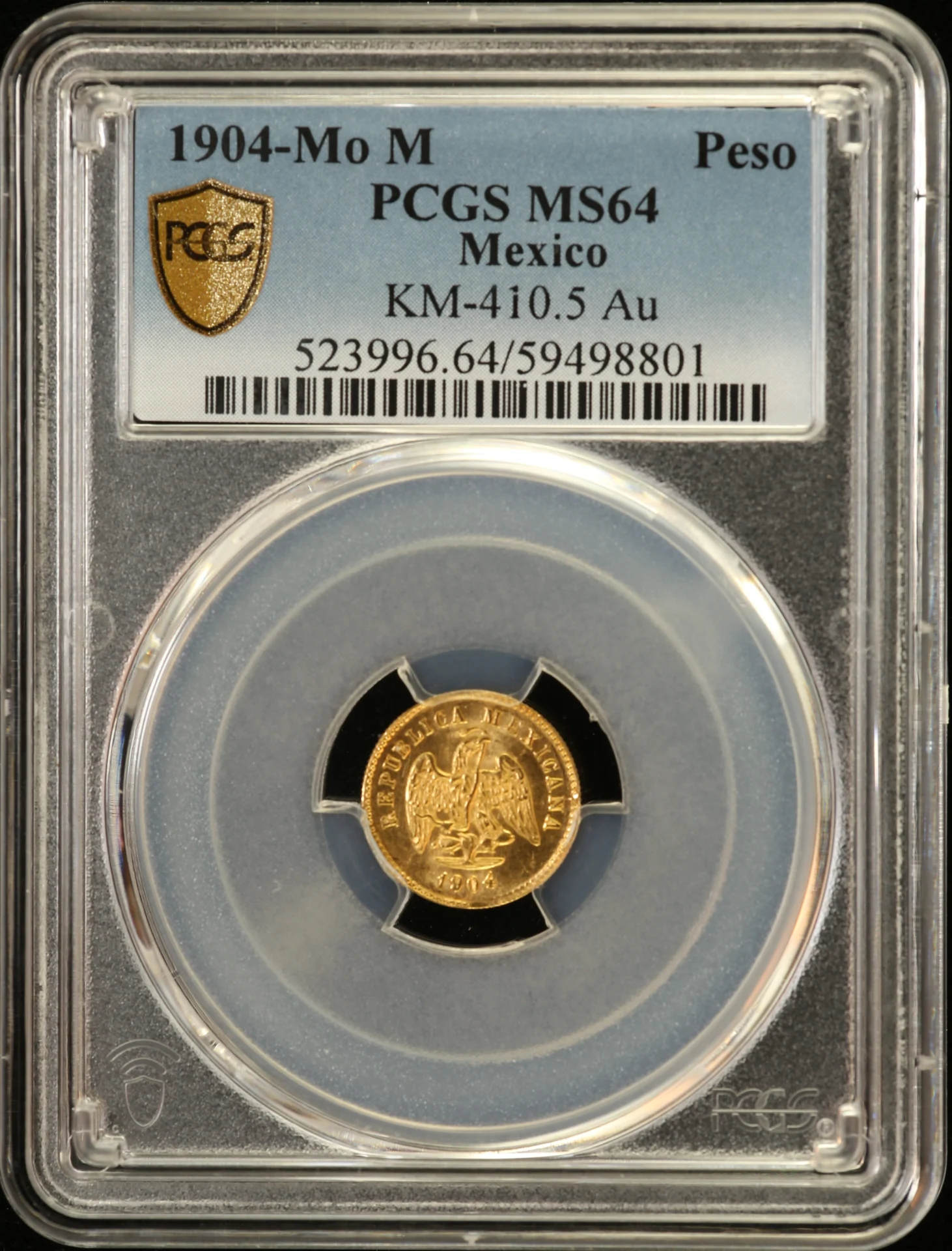 Mexican Coins Republic Gold Republic Gold Peso 1904 Mo M PCGS MS64 KM-410.5 0162775 Republic Gold Peso 1904 Mo M PCGS MS64 KM-410.5 0162775Republic Gold Peso 1904 Mo M PCGS MS64 KM-410.5 0162775