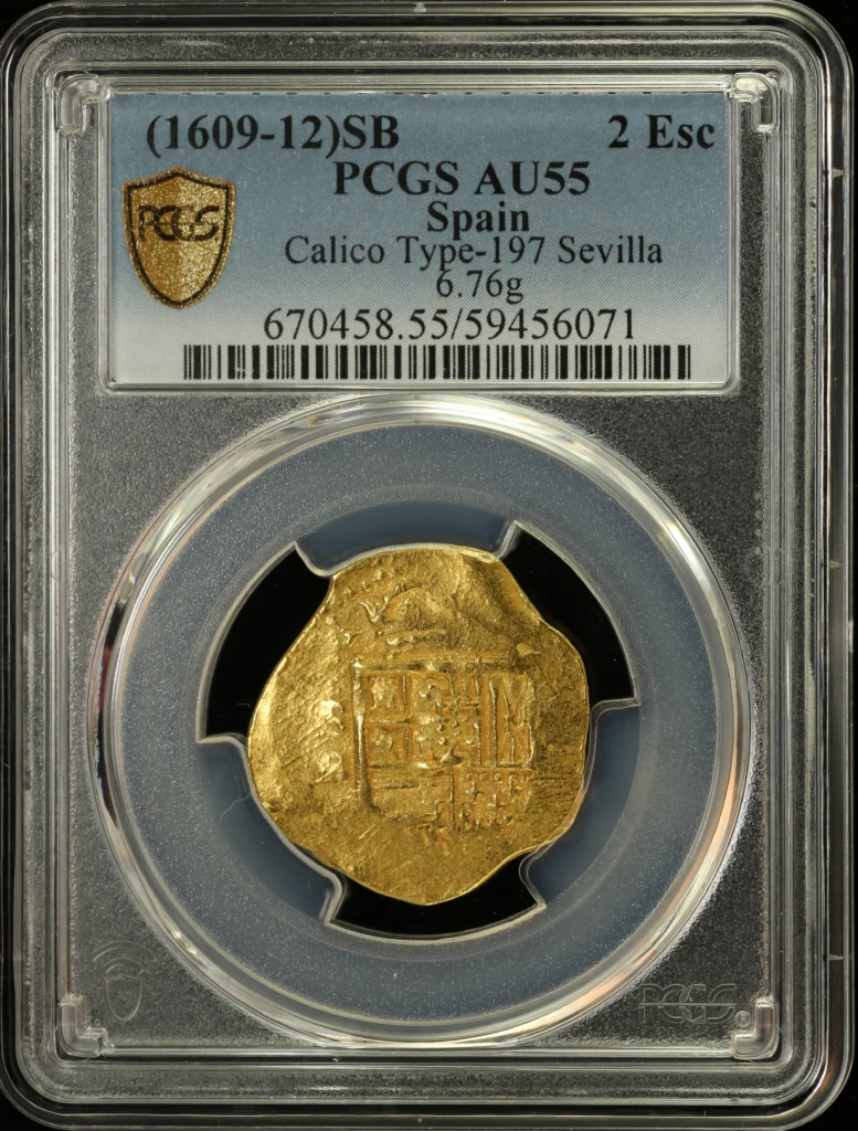 Spain 2 Escudos (1609-12) SB PCGS AU55 Calico Type-197 0162712
