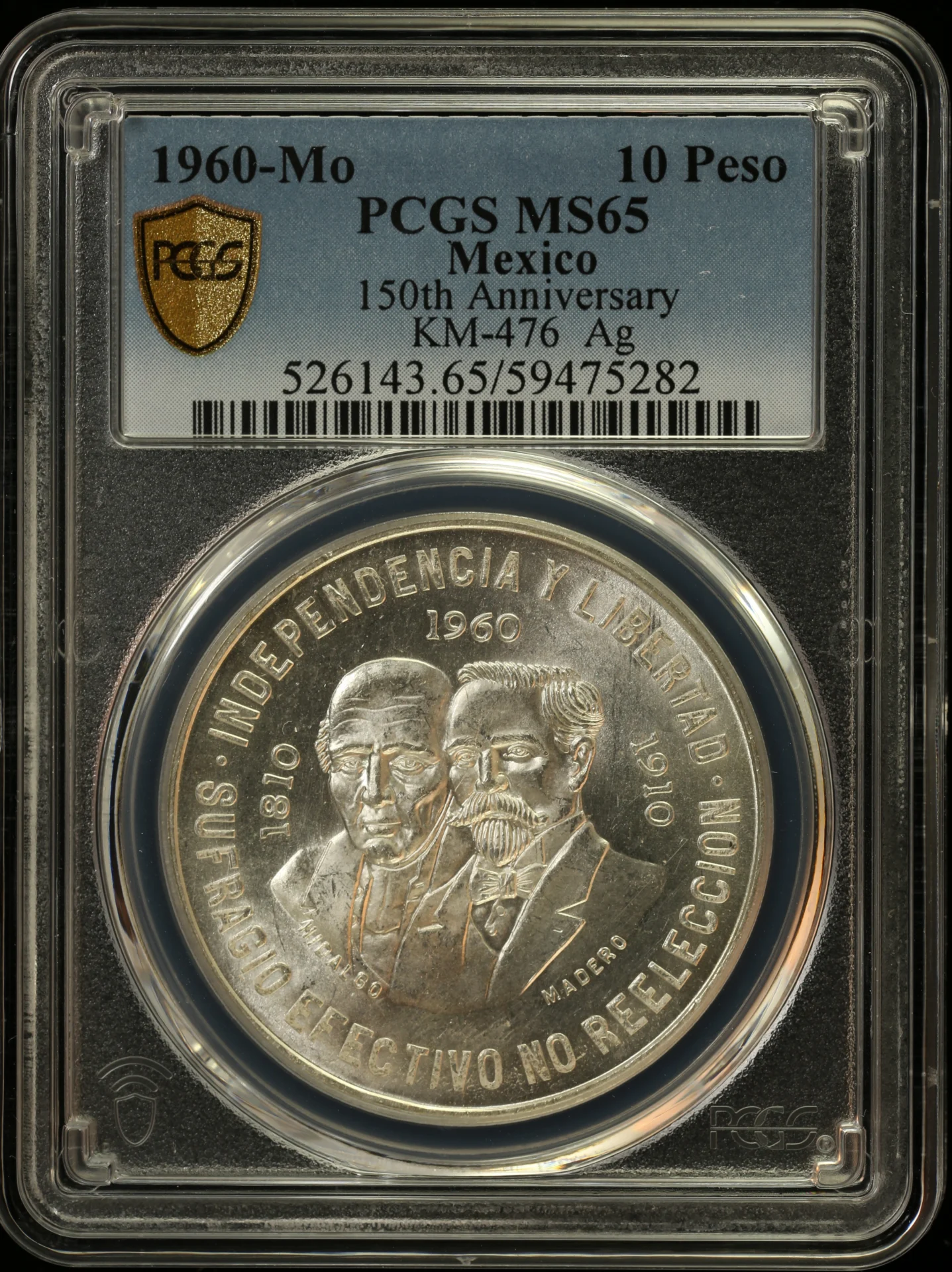 10 Peso Mexican Coins Modern Silver & Minors Modern Silver & Minors 10 Peso 1960 Mo PCGS MS65 KM-476 0162900 Modern Silver & Minors 10 Peso 1960 Mo PCGS MS65 KM-476 0162900