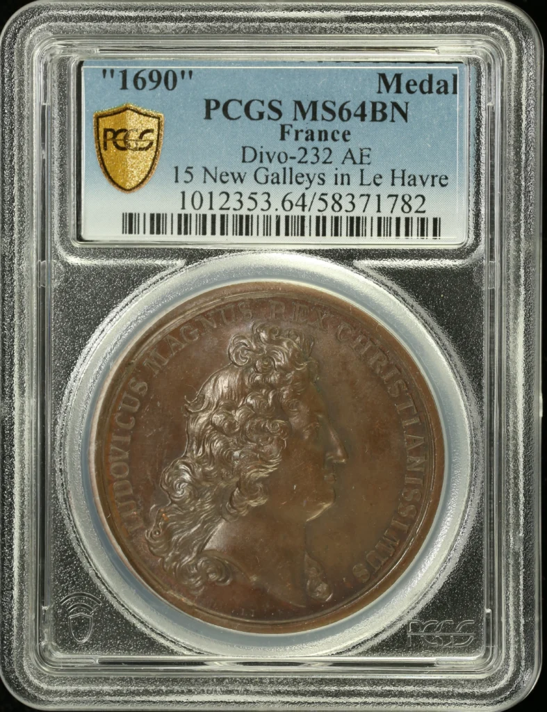 France 15 New Galleys in Le Havre Bronze Medal 1690 Divo-232 PCGS MS64BN 0162665