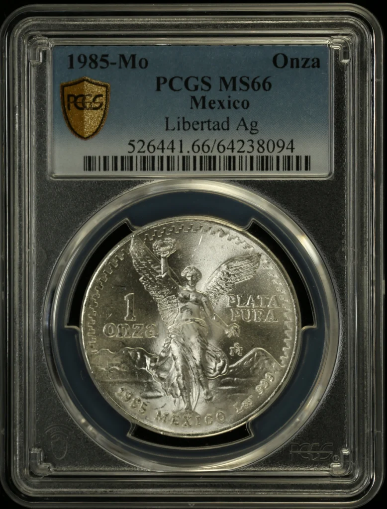 Mexican Coins Modern Silver & Minors Onza Modern Silver & Minors Onza 1985 Mo PCGS MS66 0162543 Modern Silver & Minors Onza 1985 Mo PCGS MS66 0162543