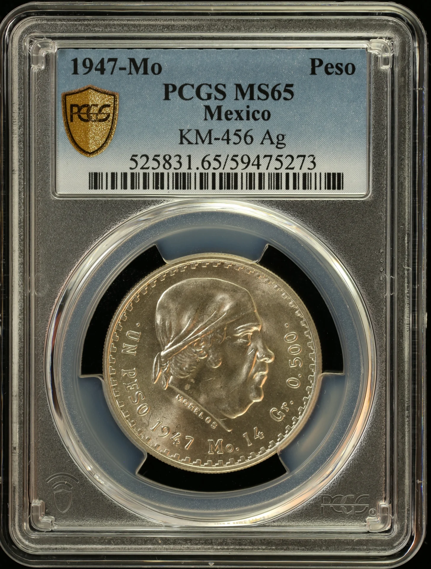 Mexican Coins Modern Silver & Minors Peso Modern Silver & Minors Peso 1947 Mo PCGS MS65 KM-456 0162912 Modern Silver & Minors Peso 1947 Mo PCGS MS65 KM-456 0162912