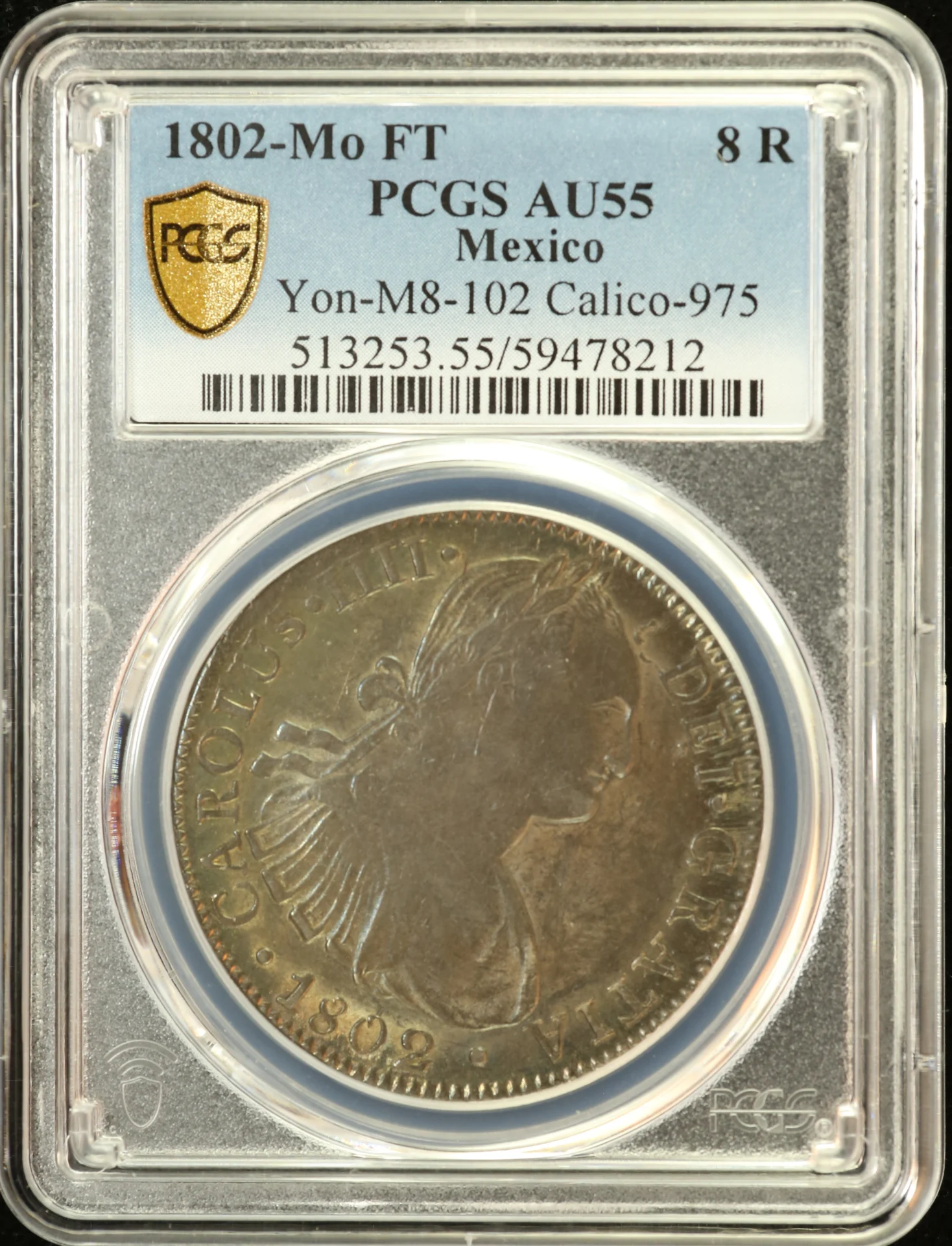 Colonial Silver & Minors 8 Reales 1802 Mo FT PCGS AU55 Calico-975 0162727