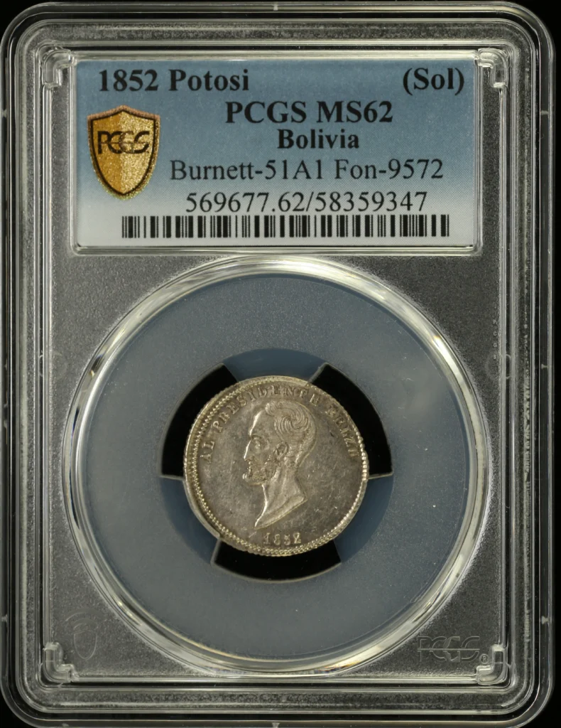 Bolivia Sol 1852 Potosi Burnett-51A1 PCGS MS62 0162533