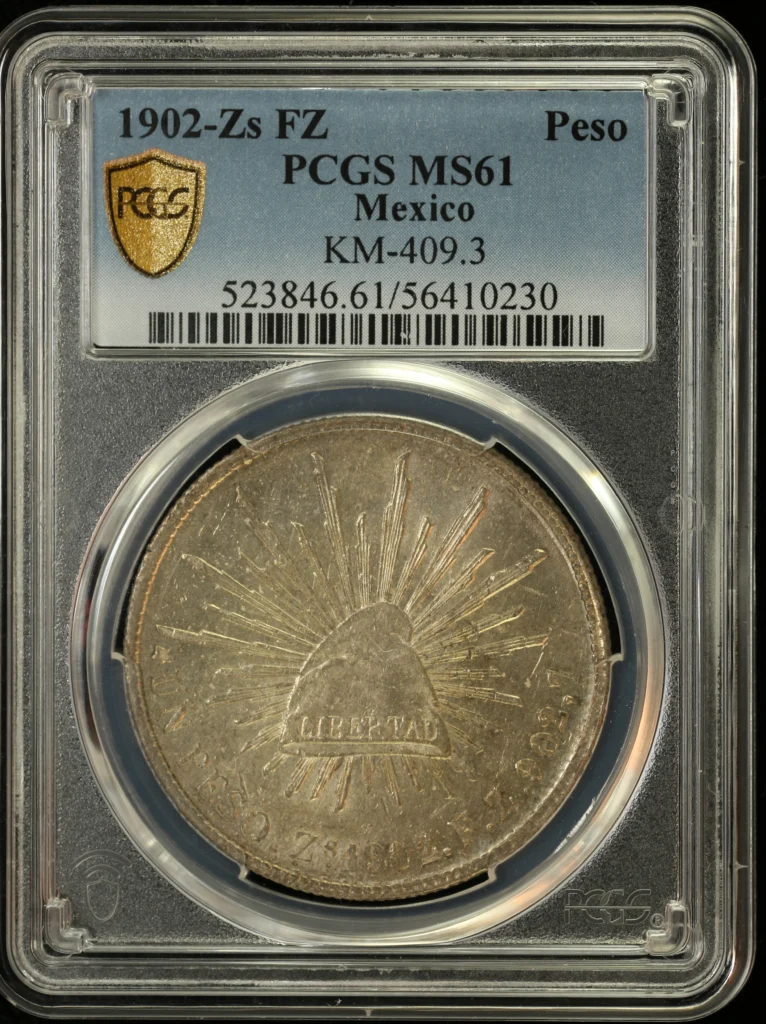Mexican Coins Republic Silver & Minors Republic Silver & Minors Peso 1902 Zs FZ PCGS MS61 KM-409.3 0162924 Republic Silver & Minors Peso 1902 Zs FZ PCGS MS61 KM-409.3 0162924