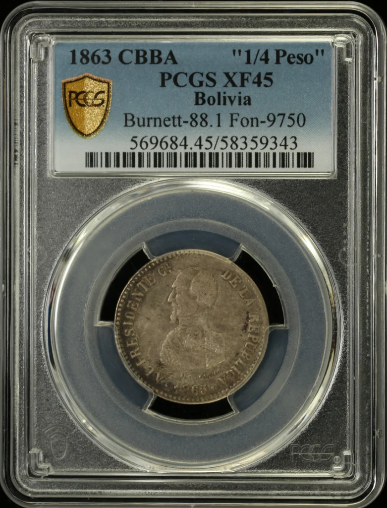 Bolivia 1/4 Peso 1863 CBBA Burnett-88.1 PCGS XF45 0162534