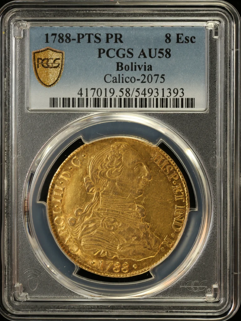 Bolivia 8 Escudo 1788 Pts PR PCGS AU58 Calico-2075 0162487