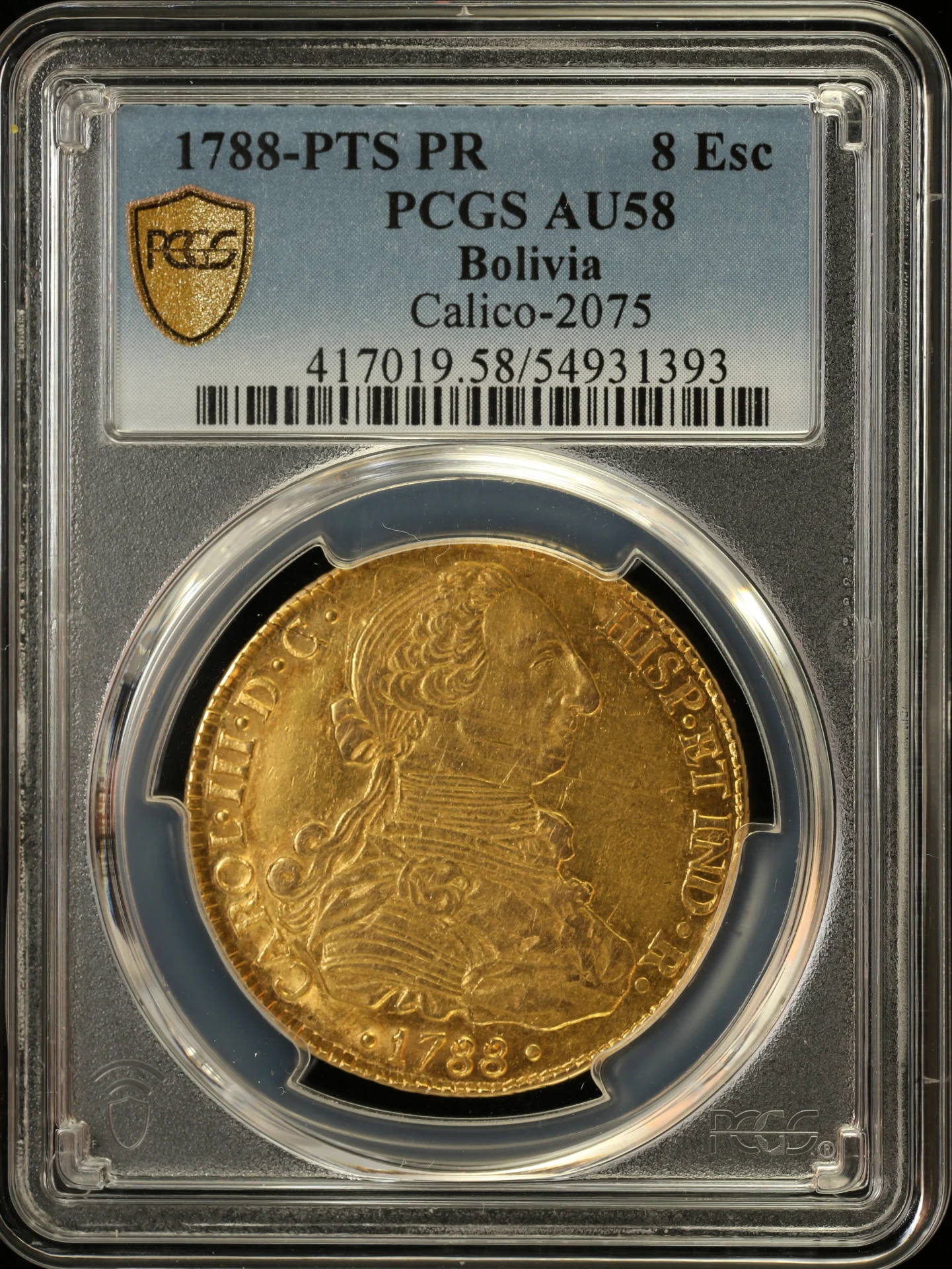 Bolivia Latin American Coins Bolivia 8 Escudo 1788 Pts PR PCGS AU58 Calico-2075 0162487 Bolivia 8 Escudo 1788 Pts PR PCGS AU58 Calico-2075 0162487