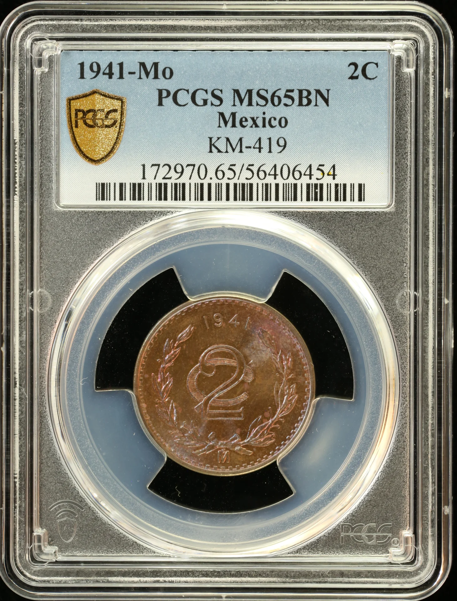 2 Centavo Mexican Coins Modern Silver & Minors Modern Silver & Minors 2 Centavo 1941 Mo PCGS MS65BN KM-419 0162930 Modern Silver & Minors 2 Centavo 1941 Mo PCGS MS65BN KM-419 0162930
