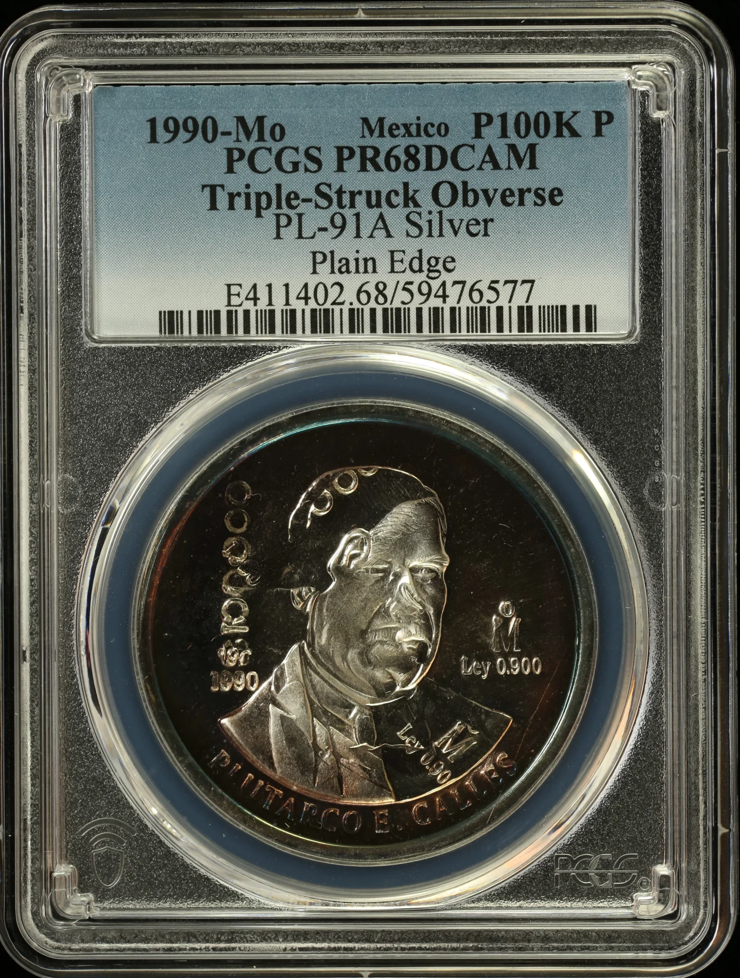 000 Pesos 100 Mexican Coins Mint Errors Modern Silver & Minors Mint Errors Modern Silver & Minors 100,000 Peso 1990 Mo PCGS PR68DCAM PL-91A 0162895 Mint Errors Modern Silver & Minors 100,000 Peso 1990 Mo PCGS PR68DCAM PL-91A 0162895Mint Errors Modern Silver & Minors 100,000 Peso 1990 Mo PCGS PR68DCAM PL-91A 0162895