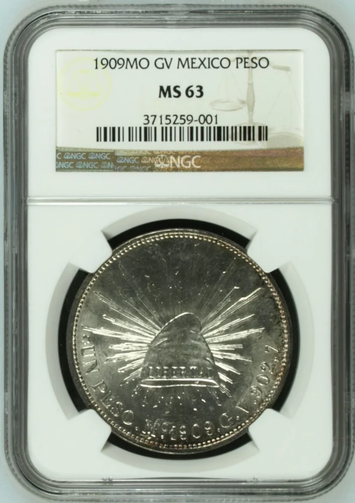 Mexican Coins Republic Silver & Minors Republic Silver & Minors Peso 1909 Mo GV NGC MS63 0163116 Republic Silver & Minors Peso 1909 Mo GV NGC MS63 0163116