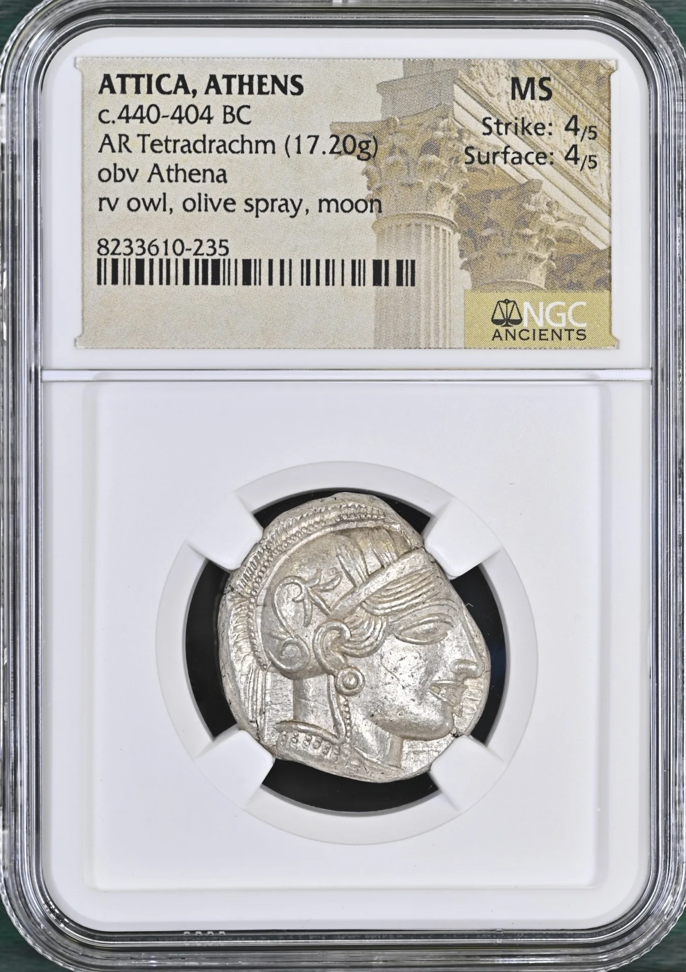 Ancient Coins Attica Greek Attica Athens c.440-404 BC AR Tetradrachm NGC MS 0163111 Attica Athens c.440-404 BC AR Tetradrachm NGC MS 0163111