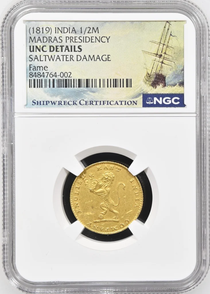 India Fame (1822) 1/2 Mohur (1819) NGC UNC Details 0163223