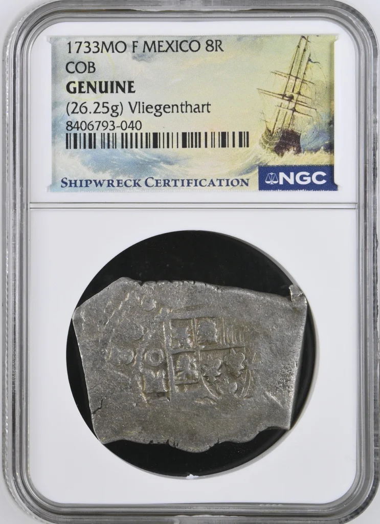 Colonial Silver & Minors Vliegenthart (1735) 8 Reales 1733 Mo F NGC GENUINE 0163224