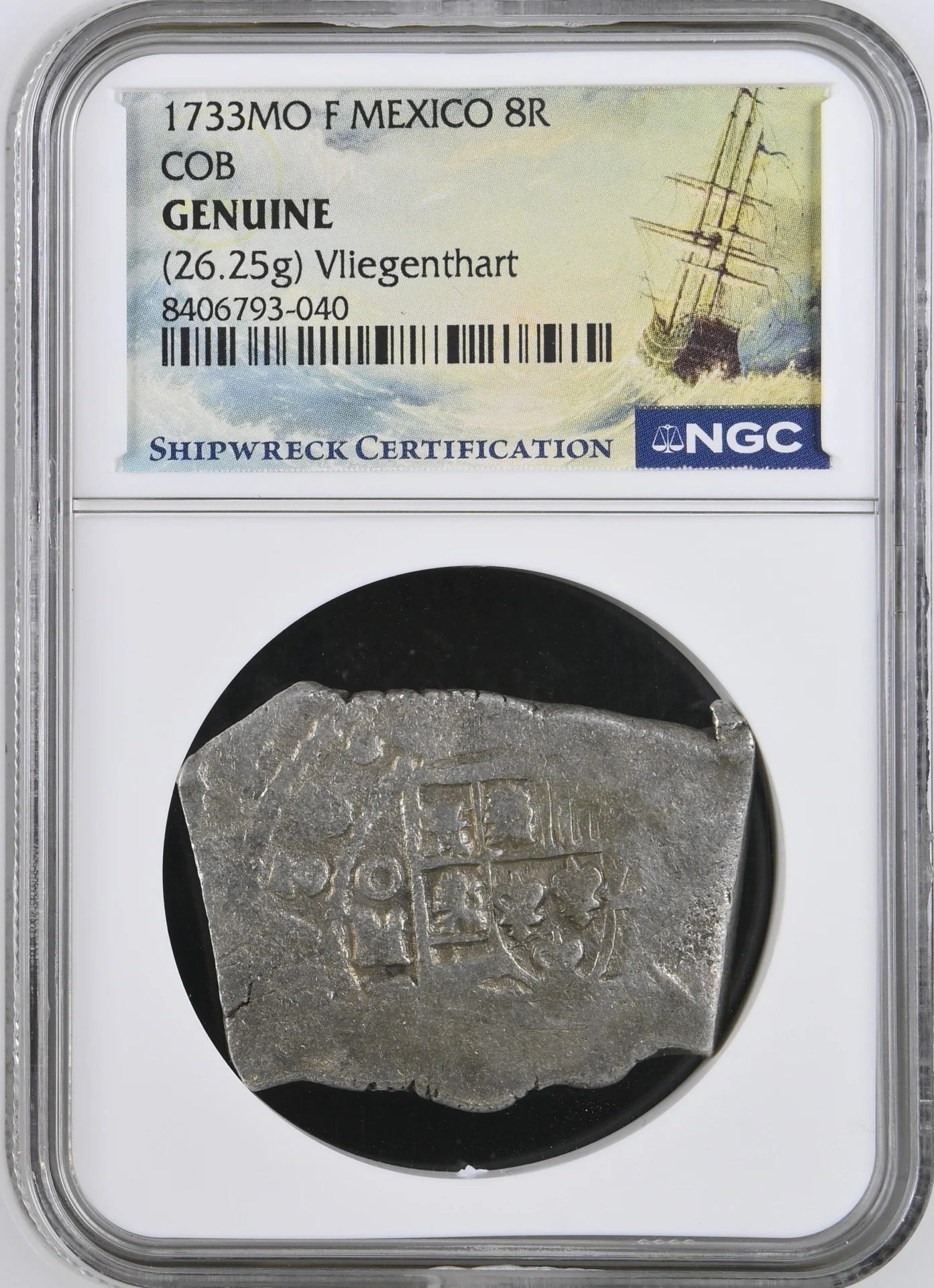 Colonial Silver & Minors Mexican Coins Shipwreck Coins Vliegenthart (1735) Colonial Silver & Minors Vliegenthart (1735) 8 Reales 1733 Mo F NGC GENUINE 0163224 Colonial Silver & Minors Vliegenthart (1735) 8 Reales 1733 Mo F NGC GENUINE 0163224
