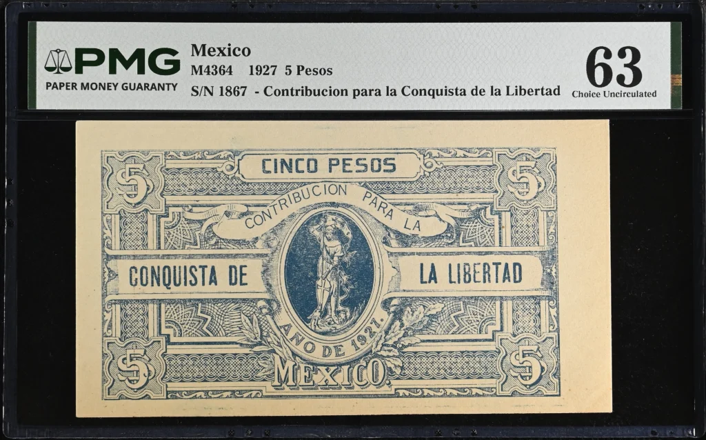 Post Revolution 5 Pesos 1927 Jalisco M4364 PMG Ch UNC63 f_35852