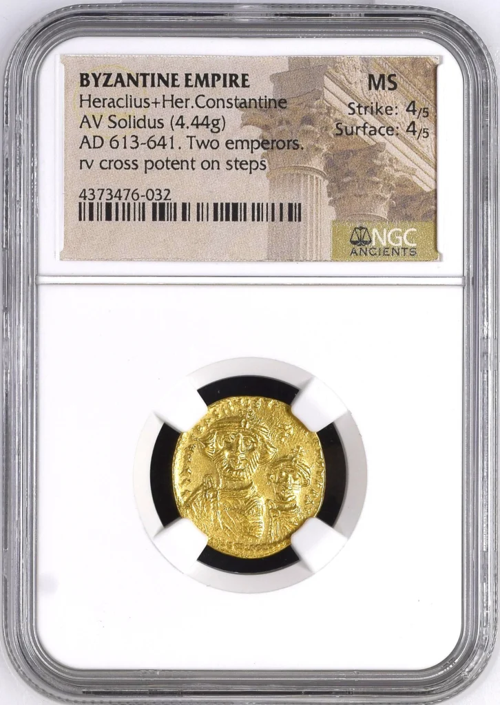 Ancient Coins Byzantine Byzantine Heraclius+Her Constantine 613-641 AD AV Solidus NGC MS 0163104 Byzantine Heraclius+Her Constantine 613-641 AD AV Solidus NGC MS 0163104