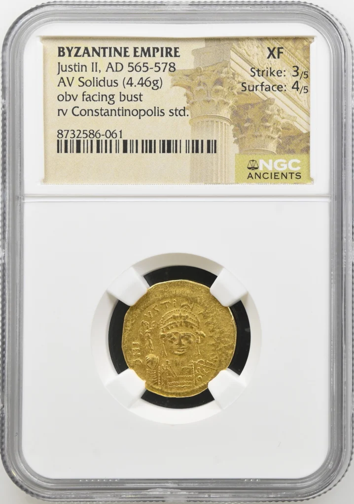 Ancient Coins Byzantine Byzantine Justin II 565-578 AD AV Solidus NGC XF 0163108 Byzantine Justin II 565-578 AD AV Solidus NGC XF 0163108