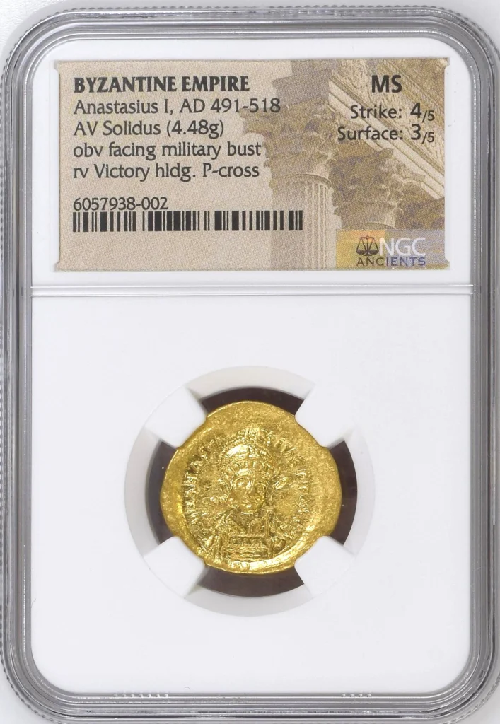 Ancient Coins Byzantine Byzantine Anastasius I 491-518 AD AV Solidus NGC MS 0163132 Byzantine Anastasius I 491-518 AD AV Solidus NGC MS 0163132