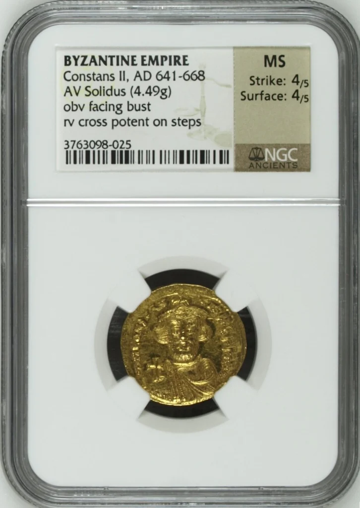 Ancient Coins Byzantine Byzantine Constans II 641-668 AD AV Solidus NGC MS 0163134 Byzantine Constans II 641-668 AD AV Solidus NGC MS 0163134