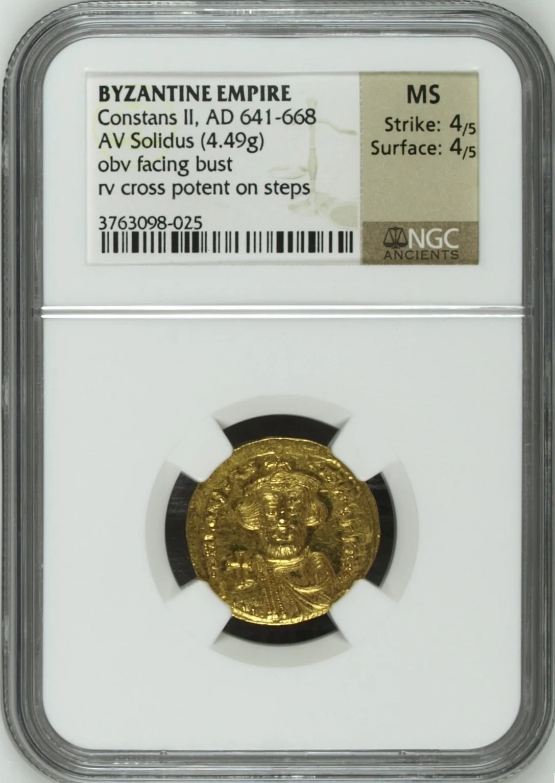 Ancient Coins Byzantine Byzantine Constans II 641-668 AD AV Solidus NGC MS 0163134 Byzantine Constans II 641-668 AD AV Solidus NGC MS 0163134
