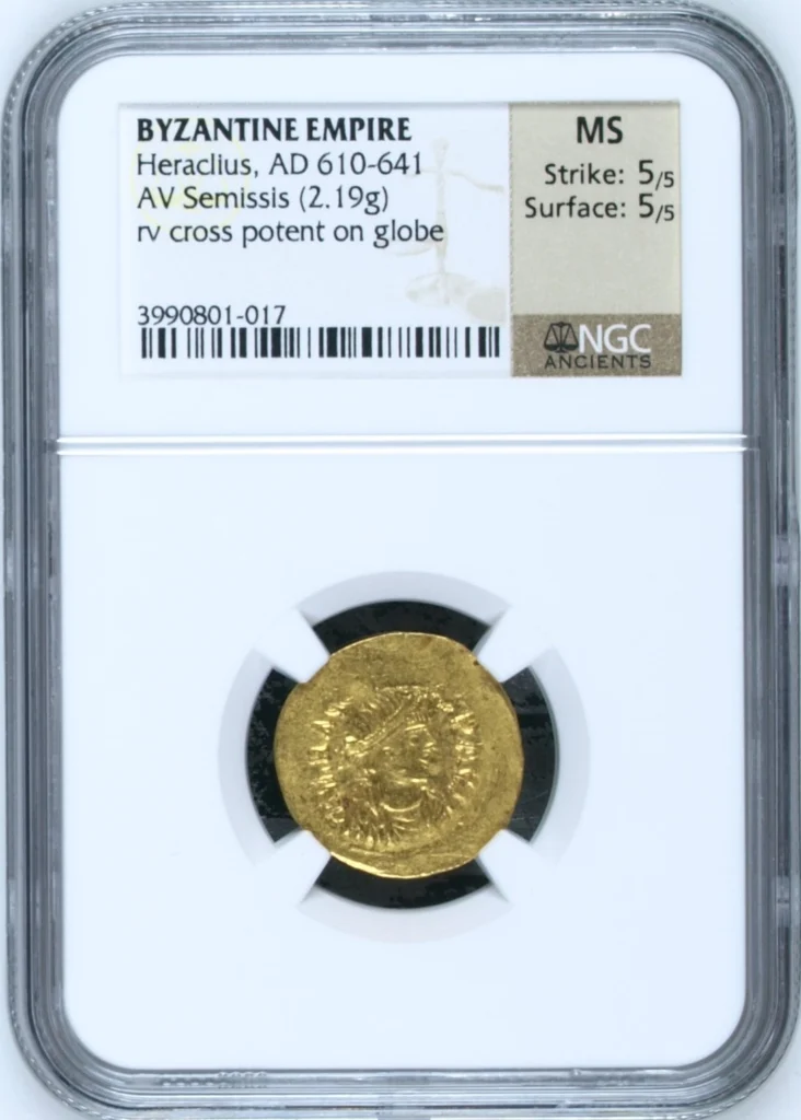 Ancient Coins Byzantine Byzantine Heraclius 610-641 AD AV Semissis NGC MS 0163135 Byzantine Heraclius 610-641 AD AV Semissis NGC MS 0163135