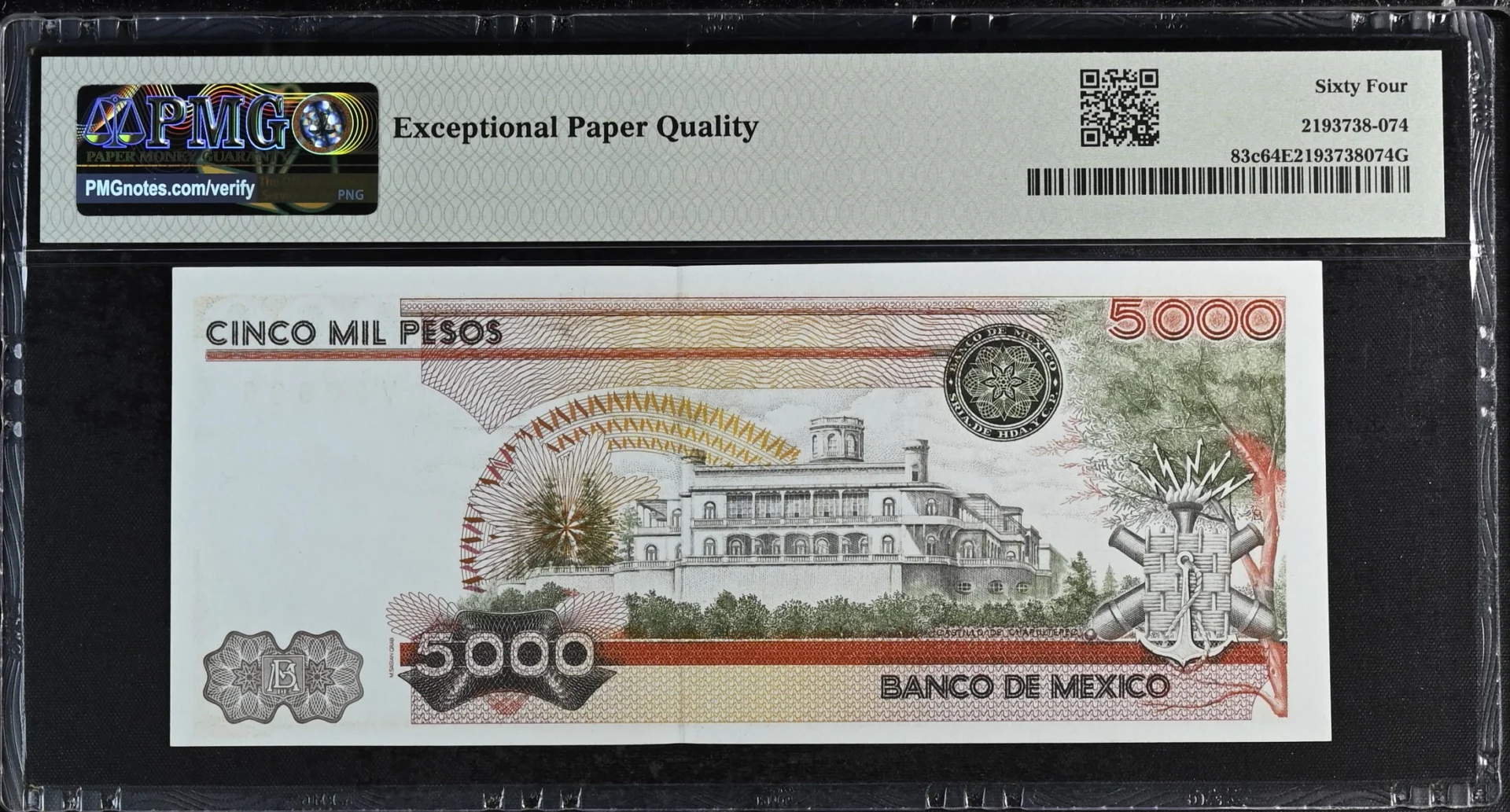 Banco De Mexico Mexican Currency Banco De Mexico 5,000 Pesos 1983 M4660c P#83c PMG Ch UNC64 EPQ f_35780 Banco De Mexico 5,000 Pesos 1983 M4660c P#83c PMG Ch UNC64 EPQ f_35780Banco De Mexico 5,000 Pesos 1983 M4660c P#83c PMG Ch UNC64 EPQ f_35780 - Image 2