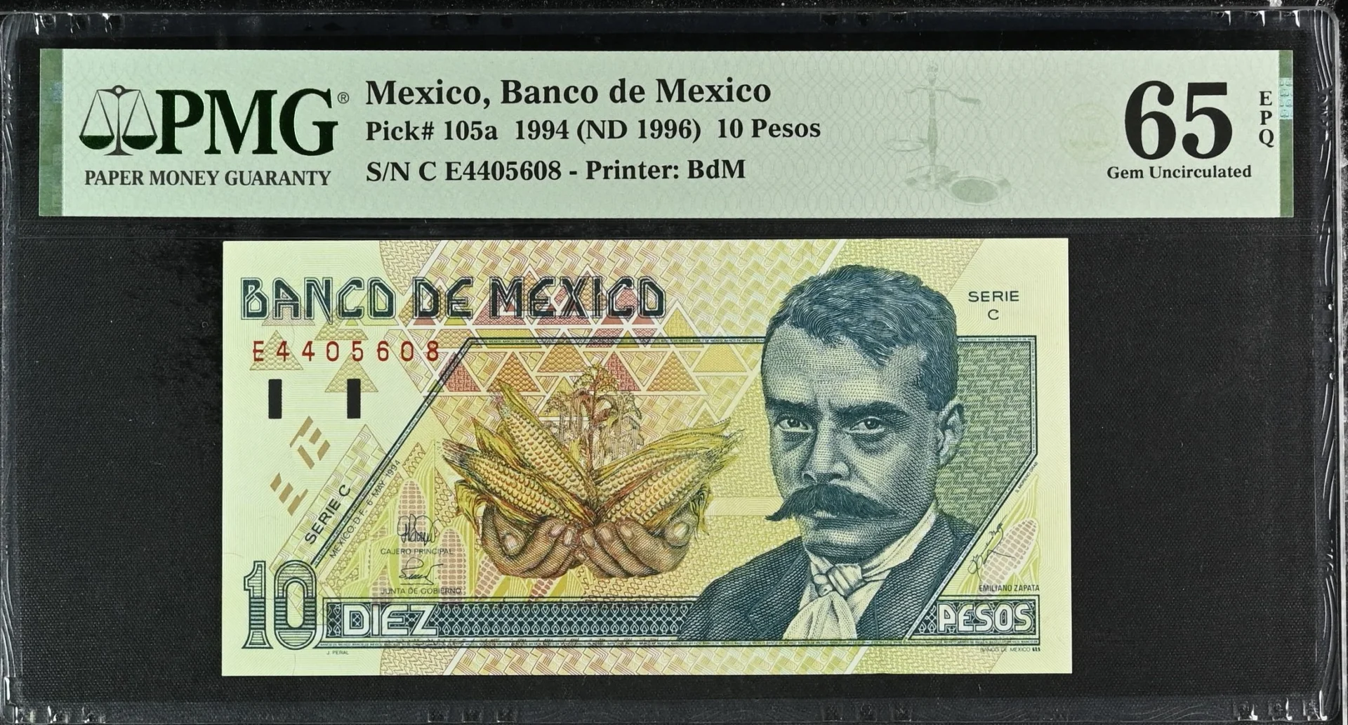 Banco De Mexico 10 Pesos 1994 M4678 P105a PMG Gem UNC65 EPQ f_35782