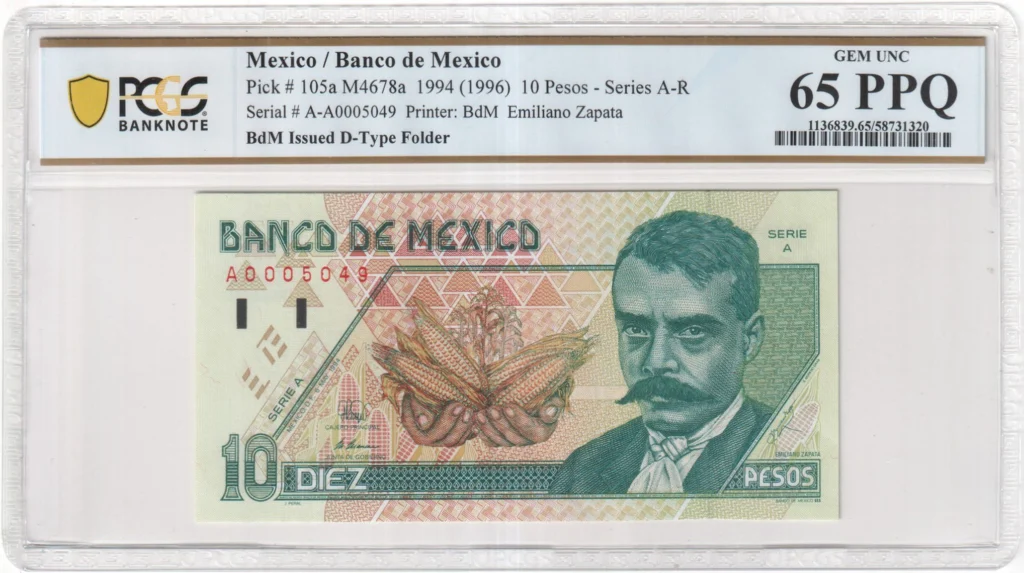 Banco De Mexico Mexican Currency Banco De Mexico 10 Pesos 1994 M4678a P#105a PCGS Gem UNC65 PPQ f_35783 Banco De Mexico 10 Pesos 1994 M4678a P#105a PCGS Gem UNC65 PPQ f_35783