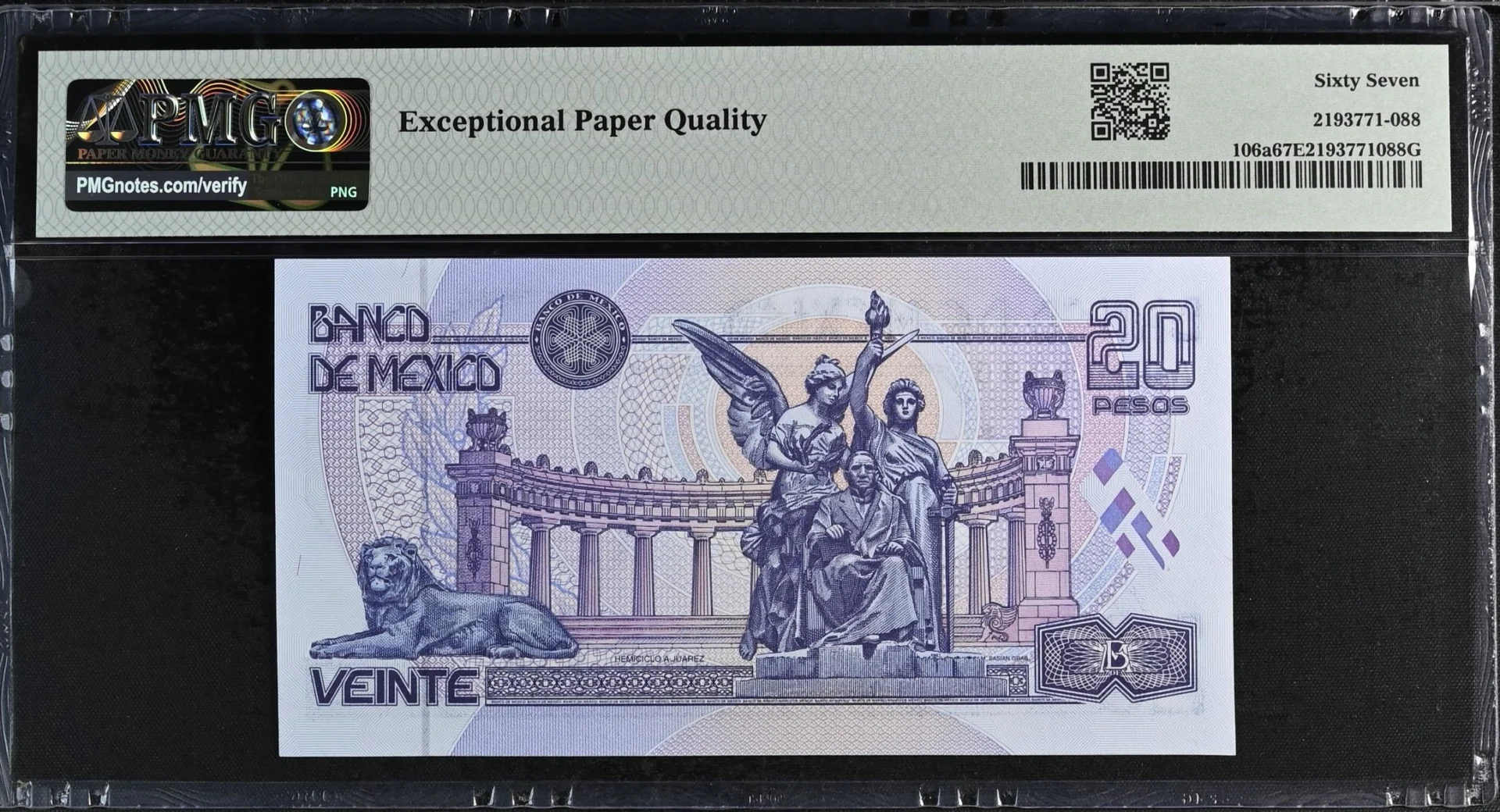Banco De Mexico Mexican Currency Banco De Mexico 20 Pesos 1994 M4679 P#106a PMG Superb Gem UNC67 EPQ f_35785 Banco De Mexico 20 Pesos 1994 M4679 P#106a PMG Superb Gem UNC67 EPQ f_35785Banco De Mexico 20 Pesos 1994 M4679 P#106a PMG Superb Gem UNC67 EPQ f_35785 - Image 2