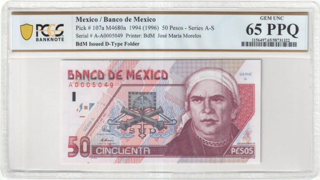 Banco De Mexico Mexican Currency Banco De Mexico 50 Pesos 1994 M4680a P107a PCGS Gem UNC65 PPQ f_35786 Banco De Mexico 50 Pesos 1994 M4680a P107a PCGS Gem UNC65 PPQ f_35786