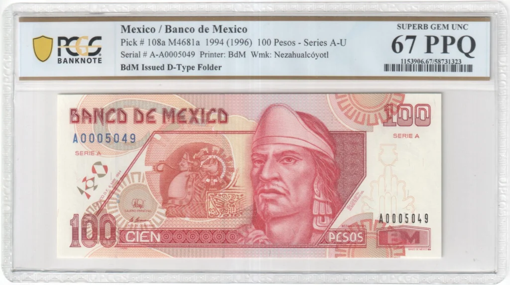 Banco De Mexico Mexican Currency Banco De Mexico 100 Pesos 1994 M4681a P108a PCGS Superb Gem UNC67 PPQ f_35788 Banco De Mexico 100 Pesos 1994 M4681a P108a PCGS Superb Gem UNC67 PPQ f_35788