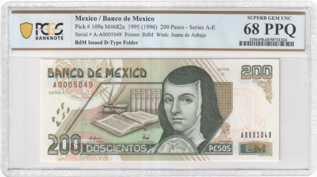 Banco De Mexico Mexican Currency Banco De Mexico 200 Pesos 1995 M4682a P#109a PCGS Superb Gem UNC68 PPQ f_35790 Banco De Mexico 200 Pesos 1995 M4682a P#109a PCGS Superb Gem UNC68 PPQ f_35790