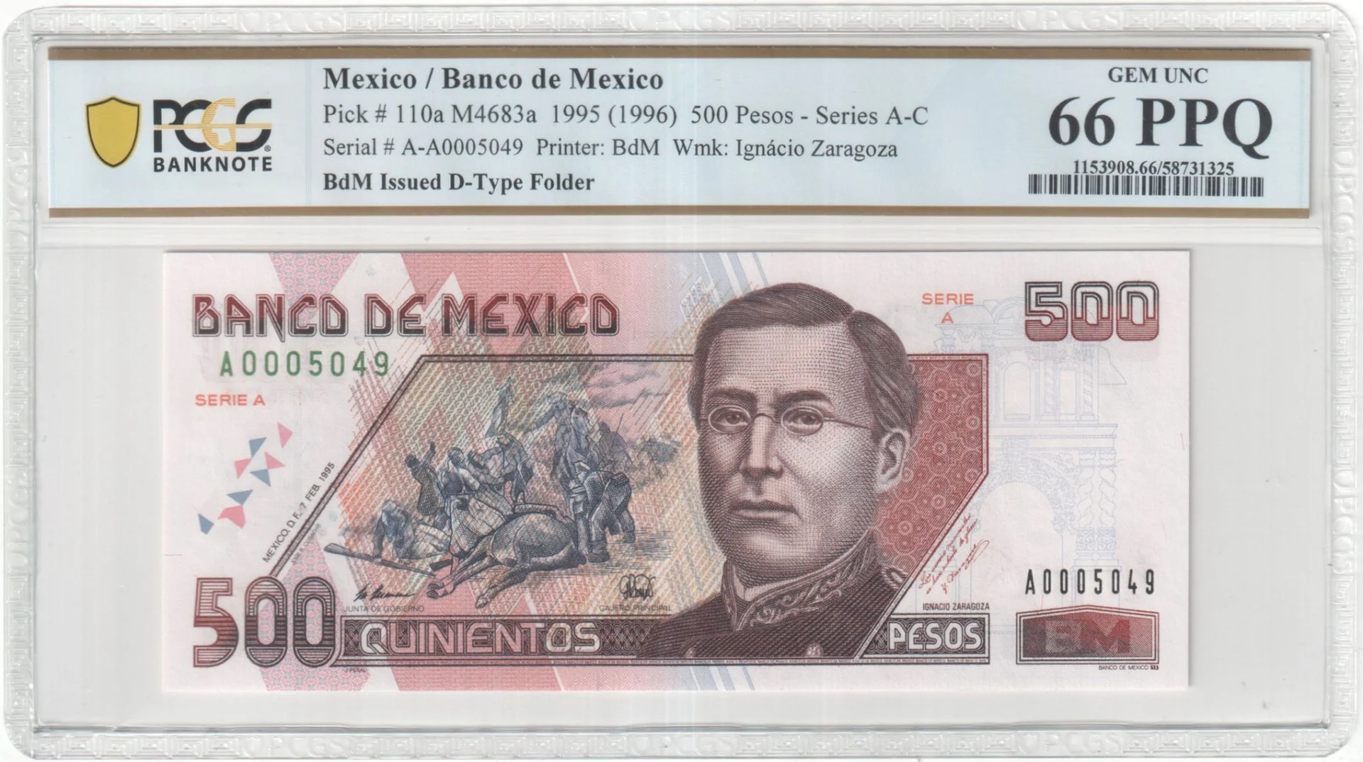 Banco De Mexico 500 Pesos 1995 M4683a P110a PCGS Gem UNC66 PPQ f_35791