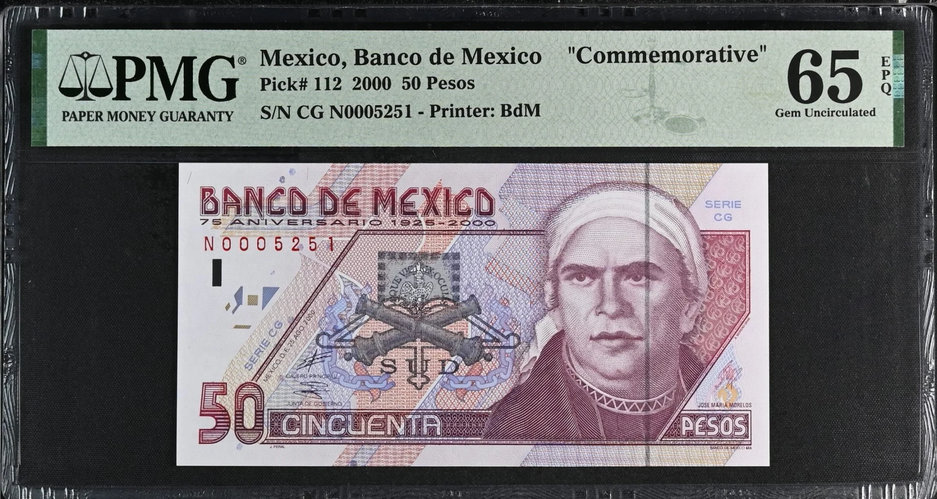 Banco De Mexico Mexican Currency Banco De Mexico 50 Pesos 2000 M4685 P112 PMG Gem UNC65 EPQ f_35794 Banco De Mexico 50 Pesos 2000 M4685 P112 PMG Gem UNC65 EPQ f_35794